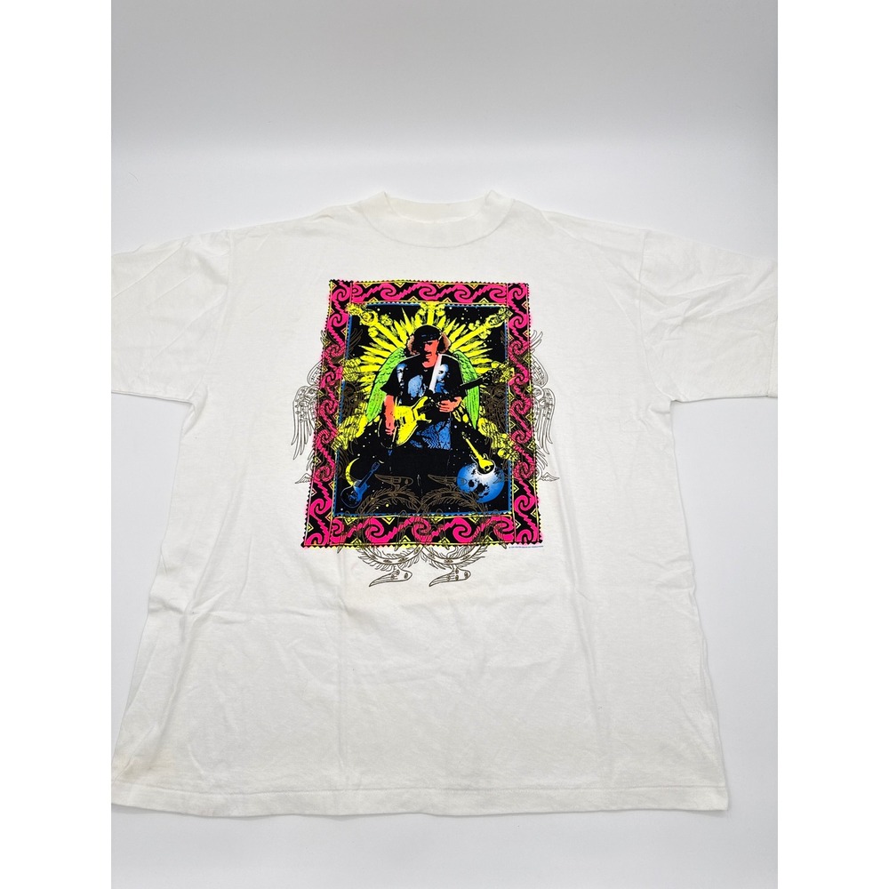 Vintage 1994 Carlos Santana T Shirt Neon Psychedelic Art Concert Merch White XL